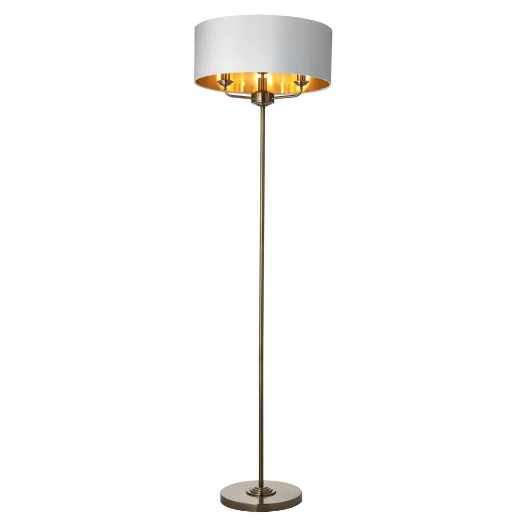 Floor Light Brass Highclere 3 Antique Vintage White Endon 98935