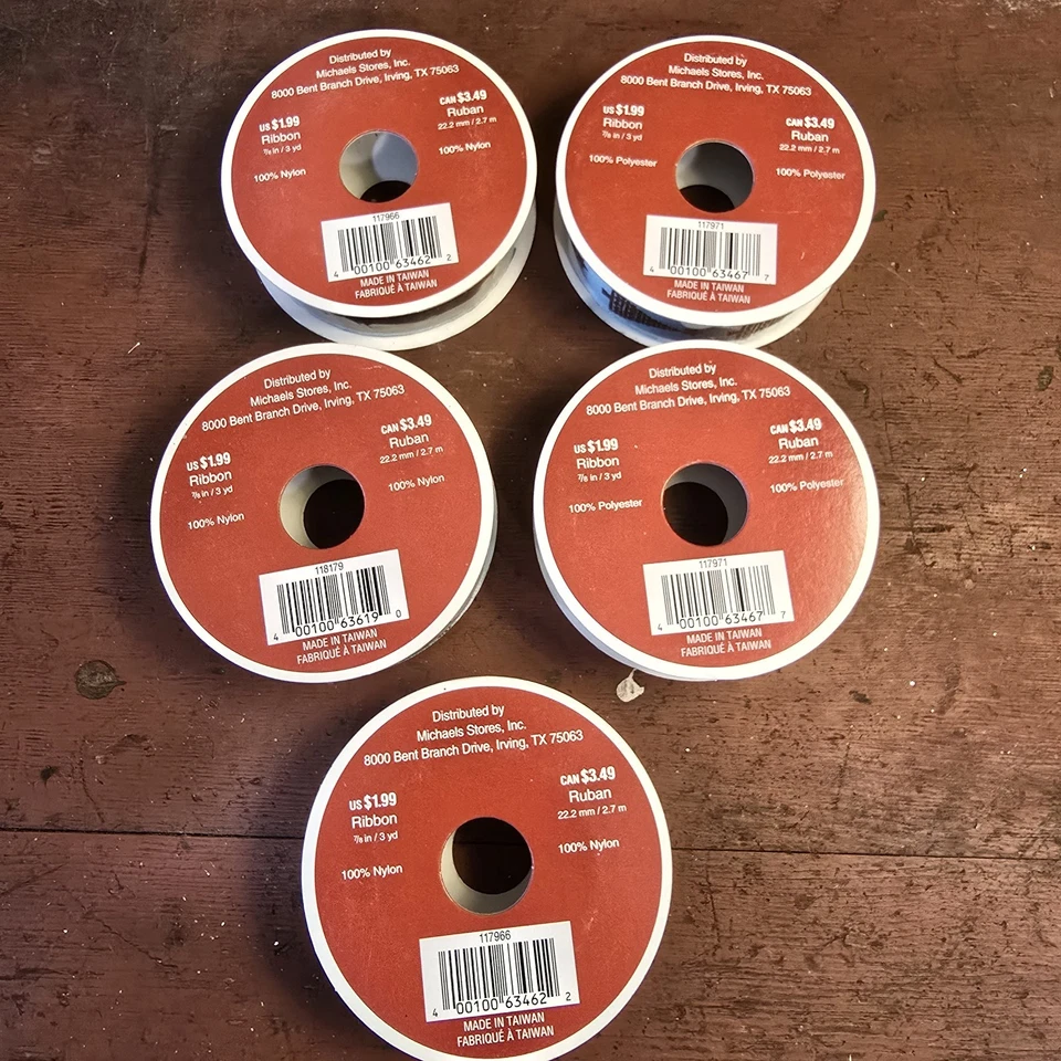 5 PC Set Celebrate It Christmas Ribbon Blue Brown Holiday 7/8" x 3 Yds NEW - Image 2 of 2