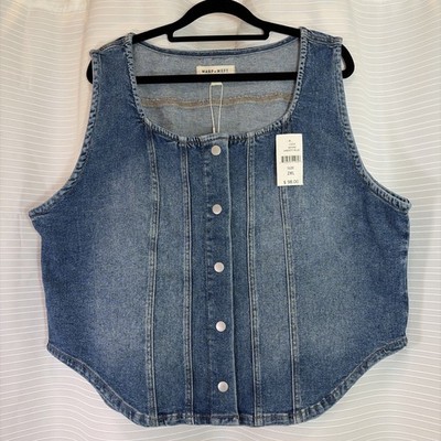 WARP + WEFT DENIM SNAP UP VEST WOMENS XXL NWT $98 NEW Y2K PLUS BLUE JNB 507200
