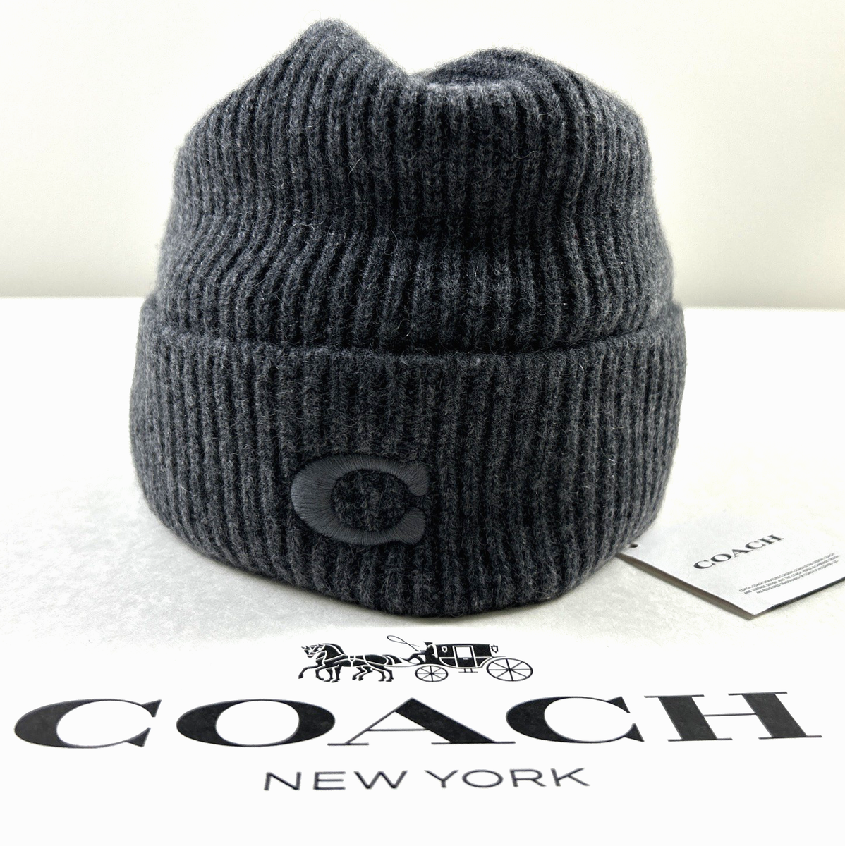 NEW COACH Unisex Beanie Hat Charcoal Gray SIG C Wool  display picture 2