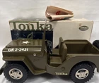 Vintage Tonka Army Jeep GR2-2431 Pressed Steel Green Military Toy With Spare
