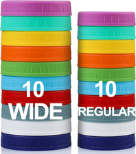 10 WIDE Mouth & 10 REGULAR Mouth Mason Jar Lids - 20 Pack Food Grade Plastic Mas