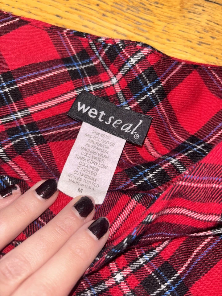 RARE Vintage  Wet Seal Red Plaid Pleated Mini Skirt-Size M - Image 3 of 4