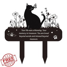 Rngmsi Cat Memorial Grave Marker Metal Flower Butterfly Stake