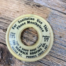 VINTAGE NORWALK ROOFING ADVERTISING CANDLESTICK TELEPHONE MOUTHPIECE ACCESSORY