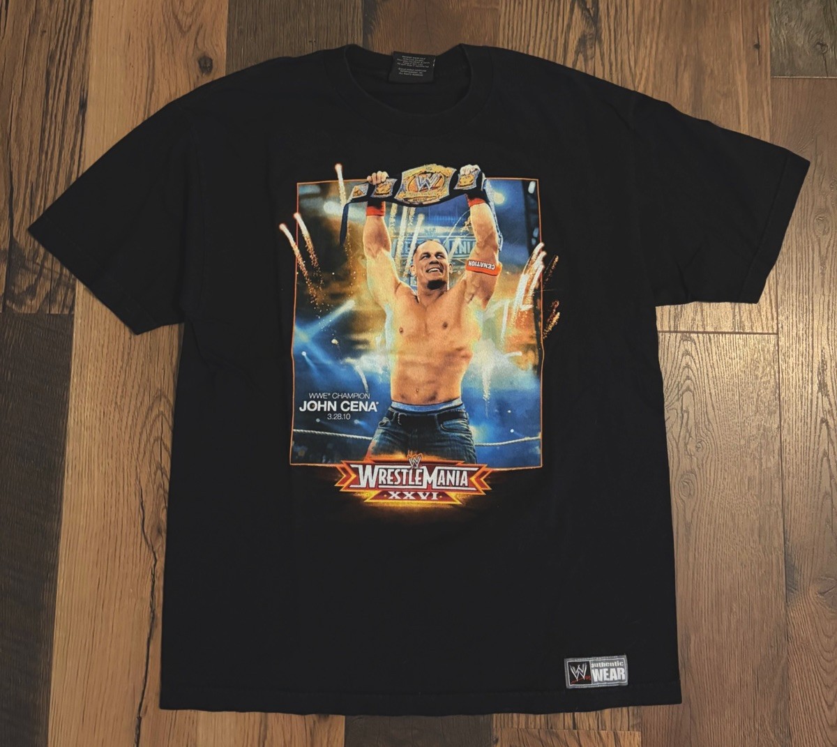 Men's WrestleMania XXVI WWE Champion John Cena Black Short Sleeve Shirt Size L