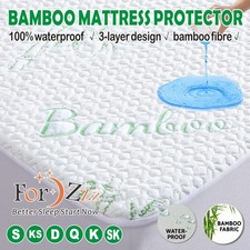 AUS Brand Bamboo Mattress Protector Waterproof Fitted Cover Double Queen King