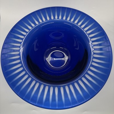 Tiffany & Co Cobalt Blue Bowl Art Glass Crystal With Etched Cut To Clear