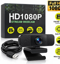 1080P HD Webcam with Microphone Auto Focus USB 2.0 Wide Angle PC Laptop Camera