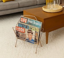 Mid Century Modern Atomic Magazine Rack Or Album/ Record Holder Brass Color