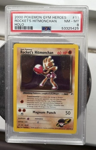 Pokémon TCG Gym Heroes Rocket's Hitmonchan Holo Unlimited 11/132 PSA 8