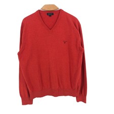 GANT Men V-Neck Red Pullover Jumper Sweater Size L