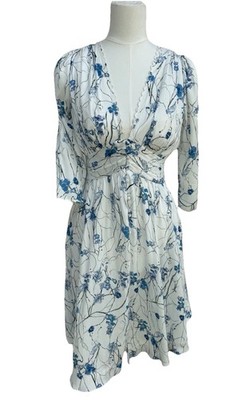 Marchesa Notte Floral Midi Dress Size 2 White Blue Romantic Wedding Coastal