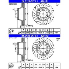 2x ATE 309mm BREMSSCHEIBEN HINTEN LINKS+RECHTS passend für PORSCHE 911