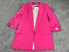 Zara Blazer Womens Large Bright Pink Open Long Barbie Layer Preppy Business Top