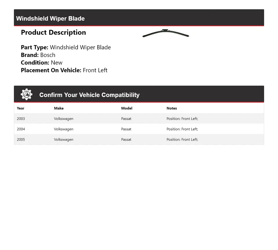 Limpiaparabrisas delantero izquierdo para Volkswagen Passat Bosch ICON 2003-2005 Foto 2 de 4