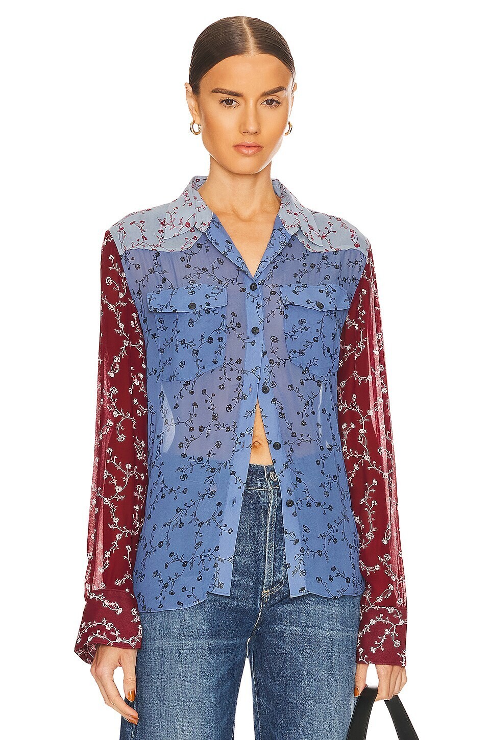 Rag & Bone Wyatt Patchwork Button Up Floral Blous… - image 1