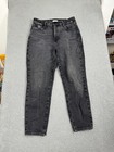 Good American Good Mom Jeans Women's 6/28 Black High Rise Tapered Leg Raw Hem