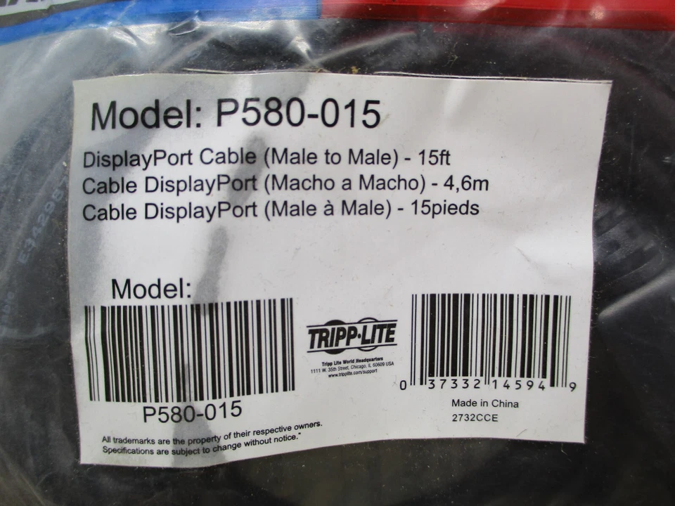 Tripp Lite P580-015 15ft DisplayPort Cable with Latches Video / Audio DP 4K x 2K - Image 2 of 4