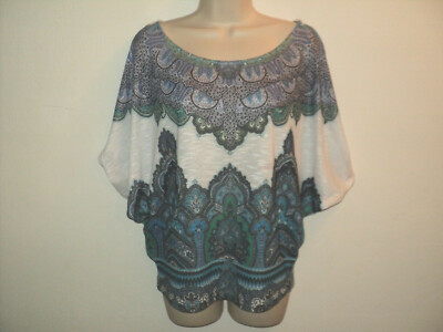 CACHE Top Women's Size S, but OVERSIZED Baroque Design Dolman Sleeves 