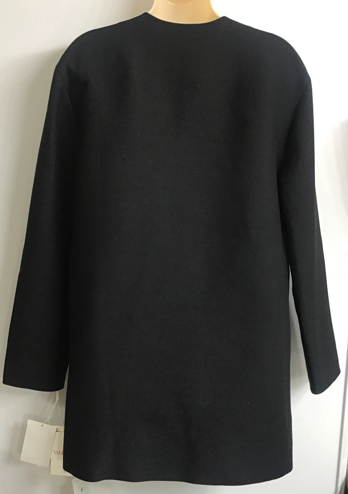 Abito corto Valentino nero crêpe tunica argento paillettes collo a V nuovo con etichette taglia 40