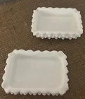 Vintage White Milk Glass Ashtray/Soap Dish/Trinket Rectangle Hobnail MCM 2 Pc.