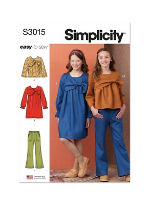 SIMPLICITY 3015 KINDER KLEID OBERTEIL HOSE Schnittmuster Größen 7-14 Fähigkeit: EINFACH
