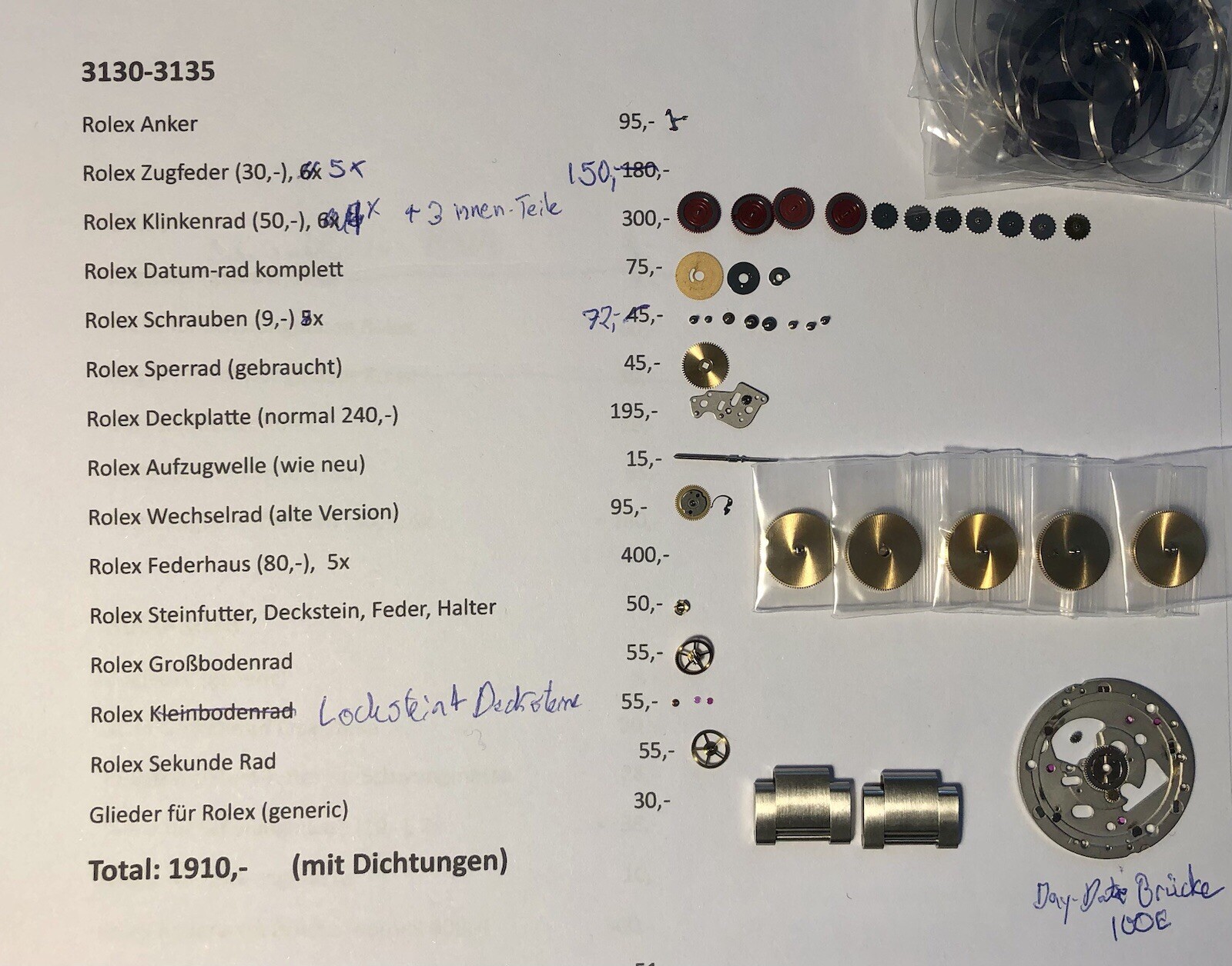 Ricambi Rolex (tutti come nuovi ricambi testati)