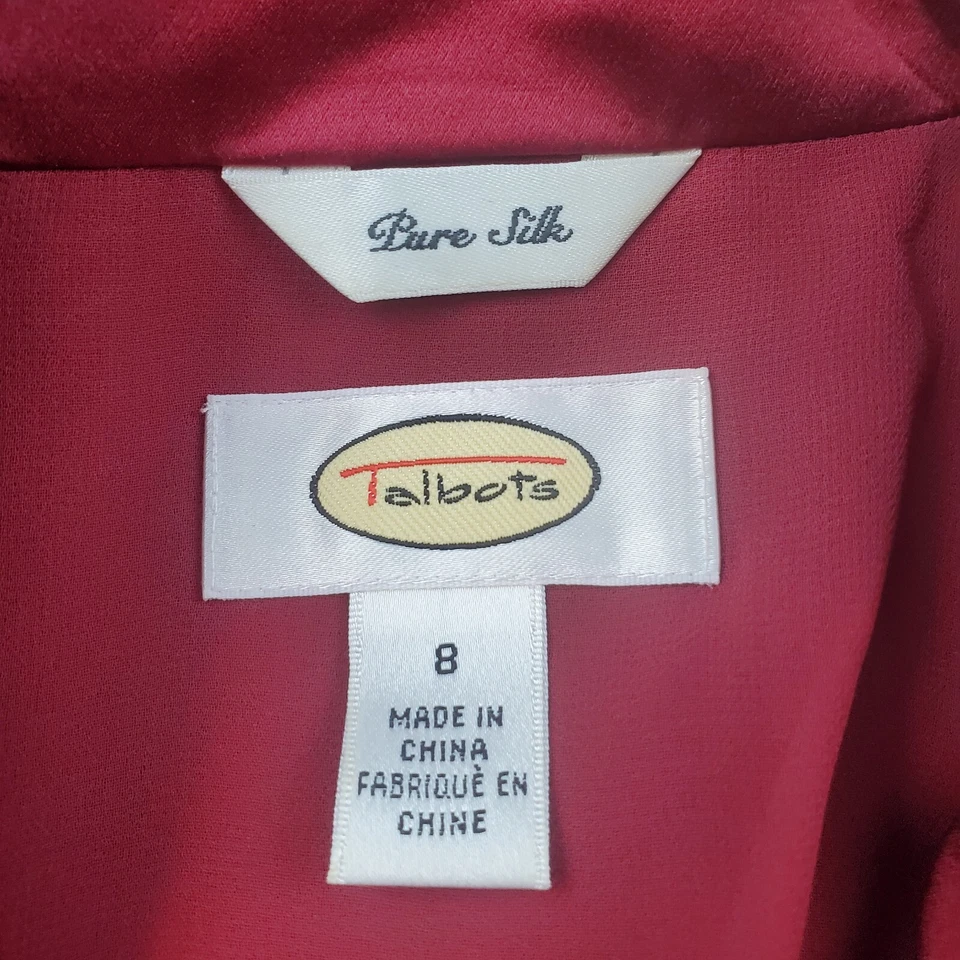 Blusa de seda Talbots para mujer talla 8 roja manga larga botón frontal carrera oficina top Foto 2 de 4
