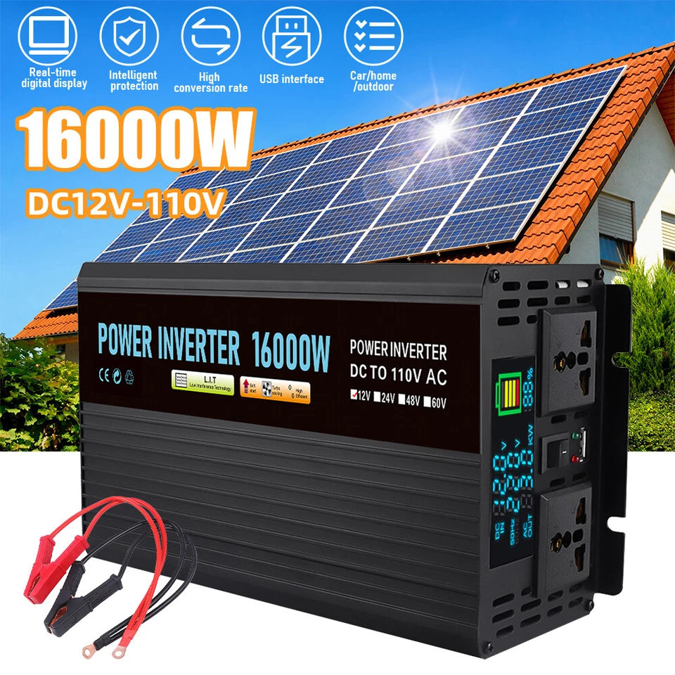 16000W Car Power Inverter DC 12V To AC 110V Pure Sine Wave Solar Converter LCD - Image 2 of 4
