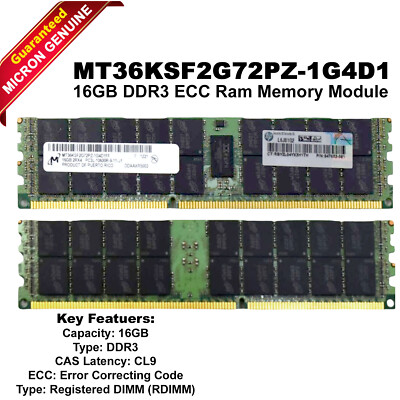 Micron MT36KSF2G72PZ-1G4D1 16GB DDR3-1333 PC3L-10600R Reg ECC Memory 647653-081