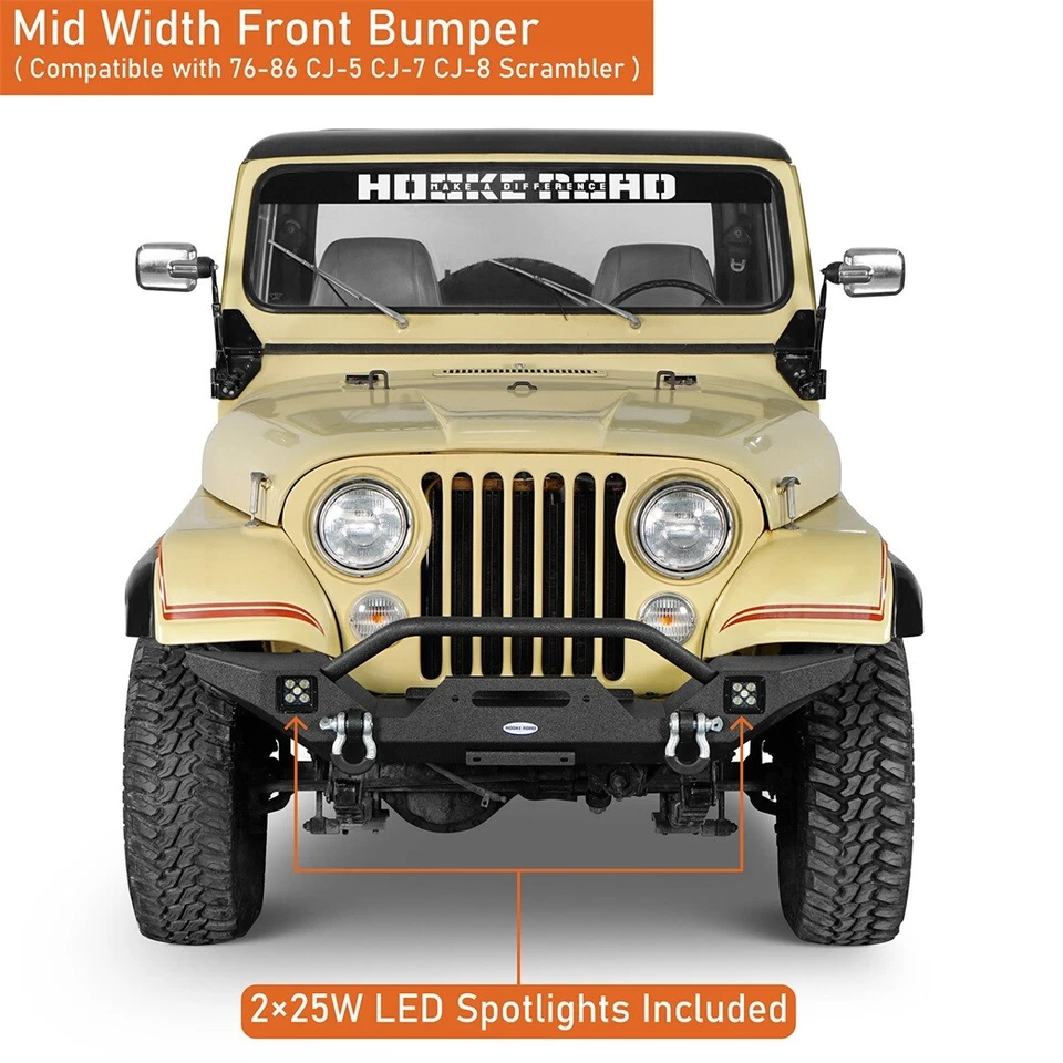 Mid Width Front Bumper w/ Winch Plate Fit 1976-1986 Jeep CJ-5 CJ-7 Scrambler - Image 2 of 4