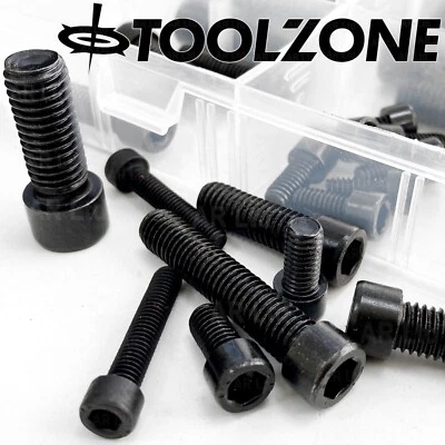 TOOLZONE Hex Cap Bolt Set M4 M5 M6 M8 M10. Black Metric Allen Key Hex Cap Bolts 106pc