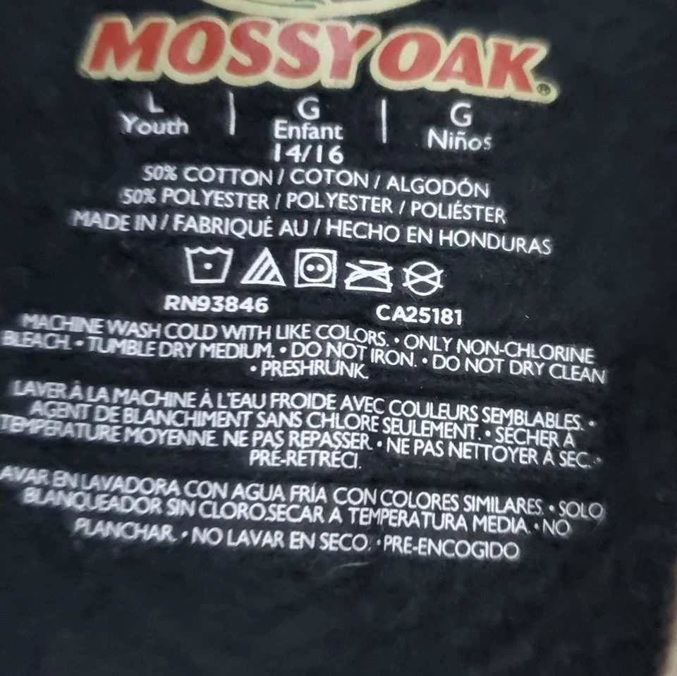 Mossy Oak Kids Black Hoodie Camo Accents Cotton Polyester Blend Size Large - Image 4 of 4