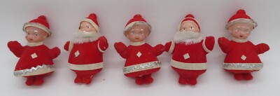 Set of 5 Vintage Flocked Santa & Mrs. Claus LIGHT BULB COVERS