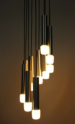 Tube Design Chandelier 60s 70s Kaskaden Spiral Röhren Lampe 60er 70er Lamp Light