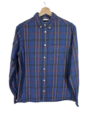 Zara Men's Plaid flannel Shirt Blue Yellow Size Small Soft