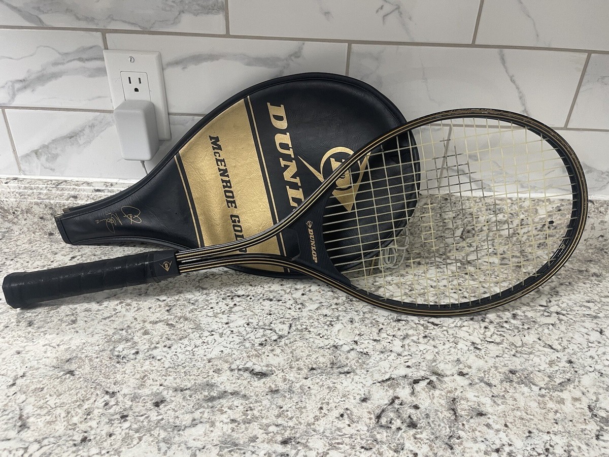 Vintage Dunlop Mid Tennis Racket JOHN MCENROE GOLD w/ Cover Grip 1