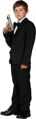 FDC schwarzer Gangster James Bond 007 Jungenkostüm mit schwarzer Fliege 10-12 Jahre