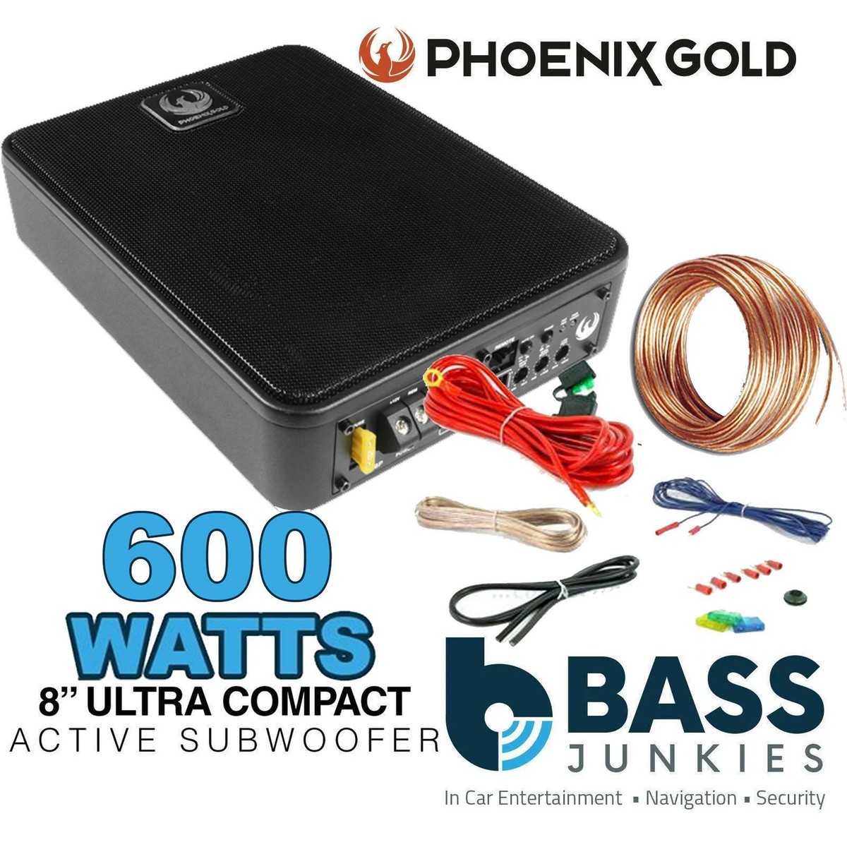 Phoenix Gold 600 Watts 8″ Slim Active Car Underseat Subwoofer