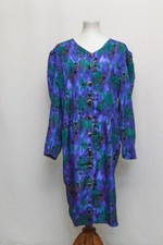 Vintage womens dress blue green L 80s