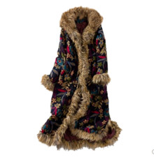 Parka de piel sintética bohemia floral para mujer Abrigo grueso con capucha Chaqueta acolchada de algodón/