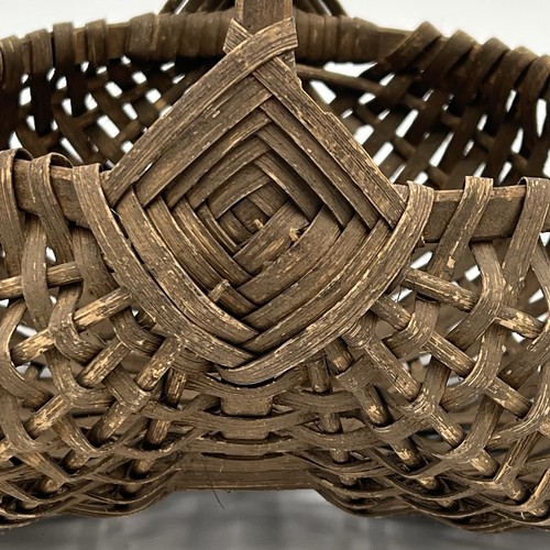 Antigua cesta a tope 11" ojo de Dios mango de madera curvada granja decoración de campo - Imagen 2 de 11