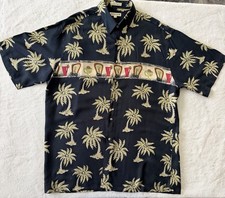 Pierre Cardin Men's Short Sleeve Button-Up Black Tropical Print Shirt Sz L - EUC