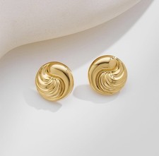 18 k gold plated stainless steel earrings Retro Simple Style For Women Ear Studs