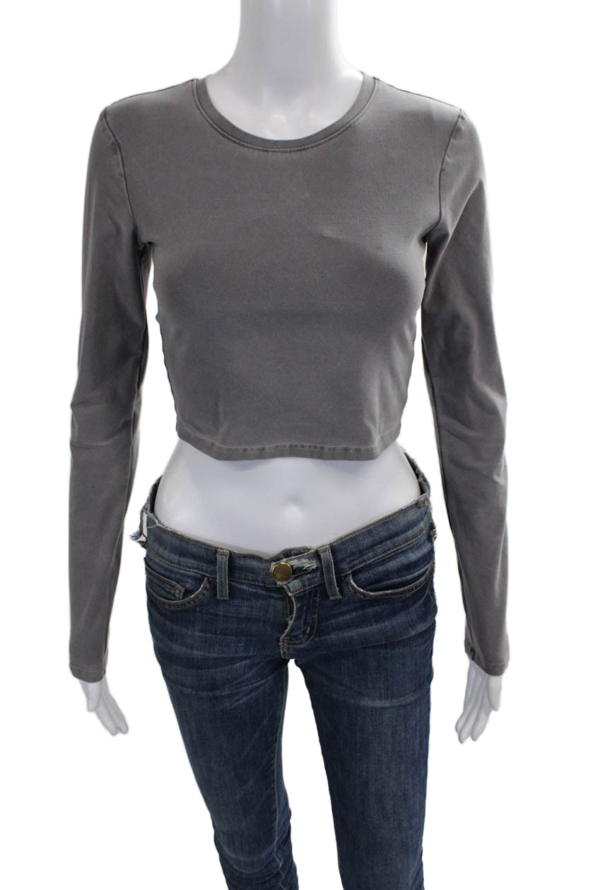 Alo Womens Basic Gray Crew Neck Long Sleeve T-Shirt Size SFree Shipping in US $100+ Orders | $6.95 Orders Below