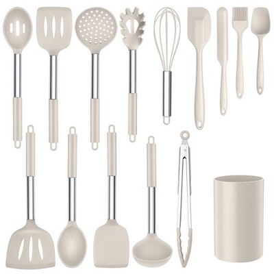 Silicone Cooking Utensils Set of 15 Kitchen Utensils Set with Holder for Nons...