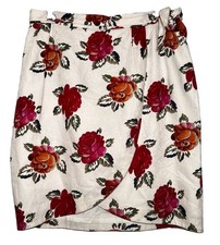 Vtg 90s Romantic Ungaro Jacquard Red Rose Cottage Wrap Skirt 12 Cotton Blend