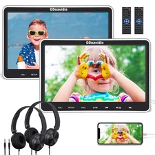 2x10.1" Screen Car DVD Player Headrest Monitor Multimedia HDMI USB SD w/ Headset