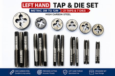 LEFT HAND TAP  DIE SET METRIC 3MTO12M 21 TAPS AND 7 DIES HIGH CARBON STEEL SMUG